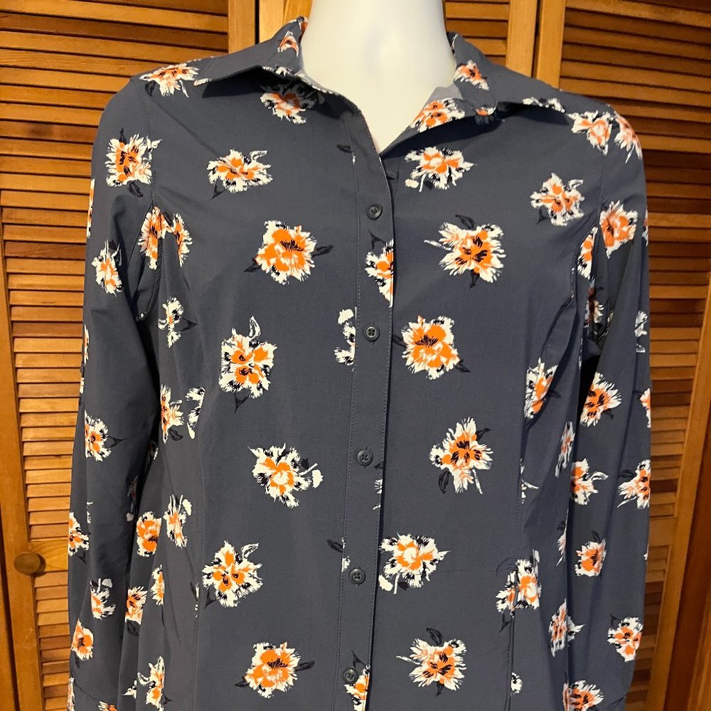 DULUTH TRADING CO. SZ MEDIUM STRETCH BLOUSE W/LONG ADJ. SLEEVES
